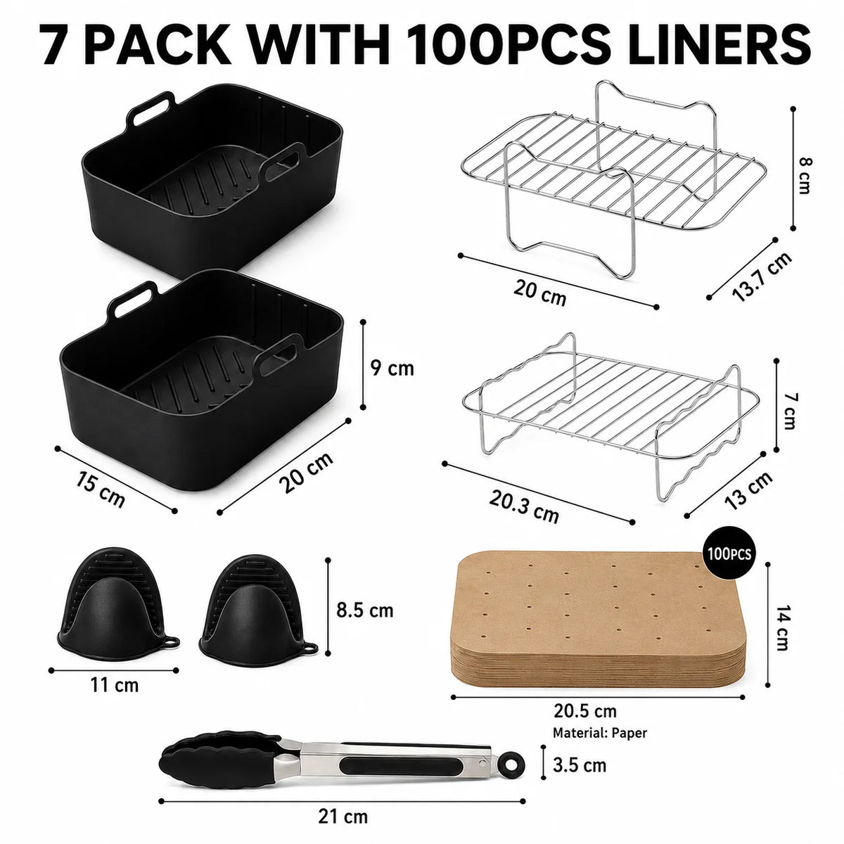 Air Fryer Accessories Set – Silicone Liners, Racks & Baking Tools Air Fryer Accessory Set Axl 7 PACK-100Pcs Liners