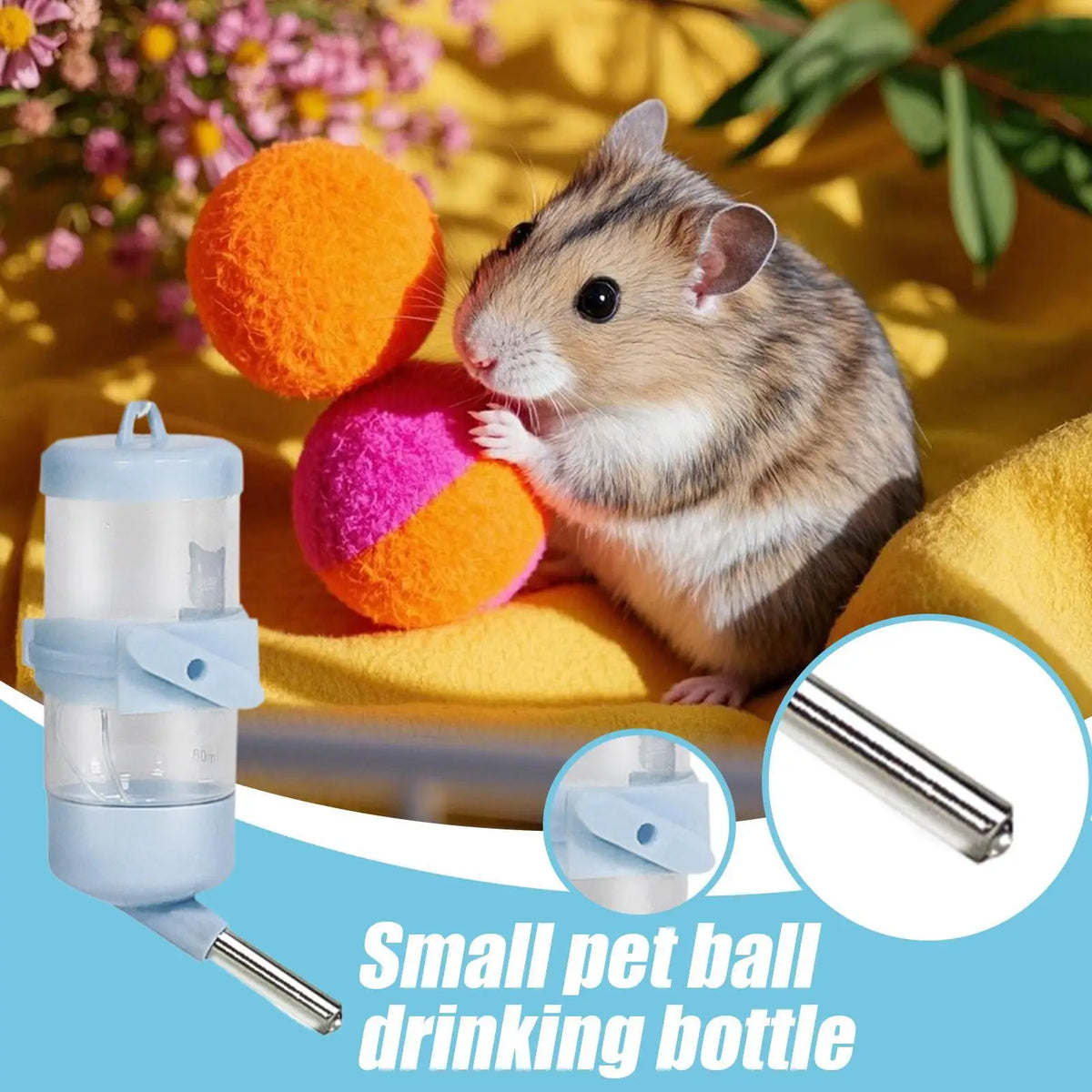 No-Drip Hamster Water Bottle 80ml | Cage Dispenser Small Pets Pet Water Bottle Axl