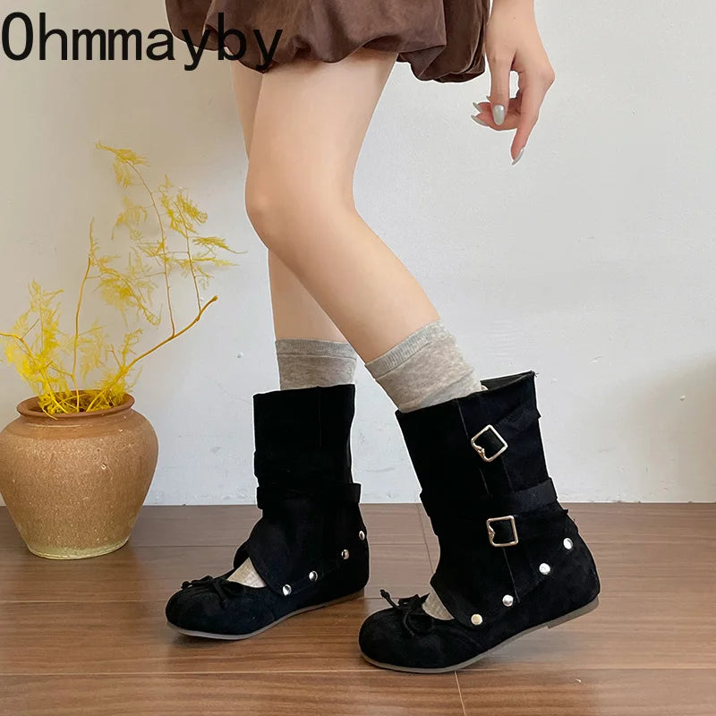 Women's Vintage Hollow-Out Wedge Boots – Multi Buckle Slip-On Wedge Boots Axl