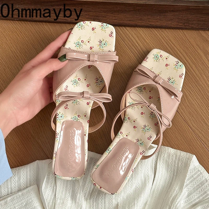 Women's Wedge Slides – Open Toe Butterfly-Knot Heel Slippers Wedge Heel Slides Axl