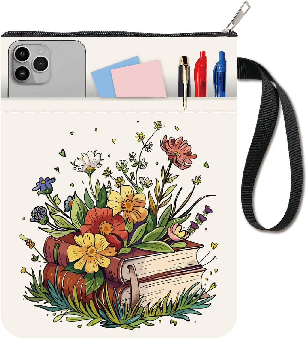 Floral Book Sleeve – Washable Cloth Cover with Zipper Pocket Book Sleeve Cover Axl AECH04-14456