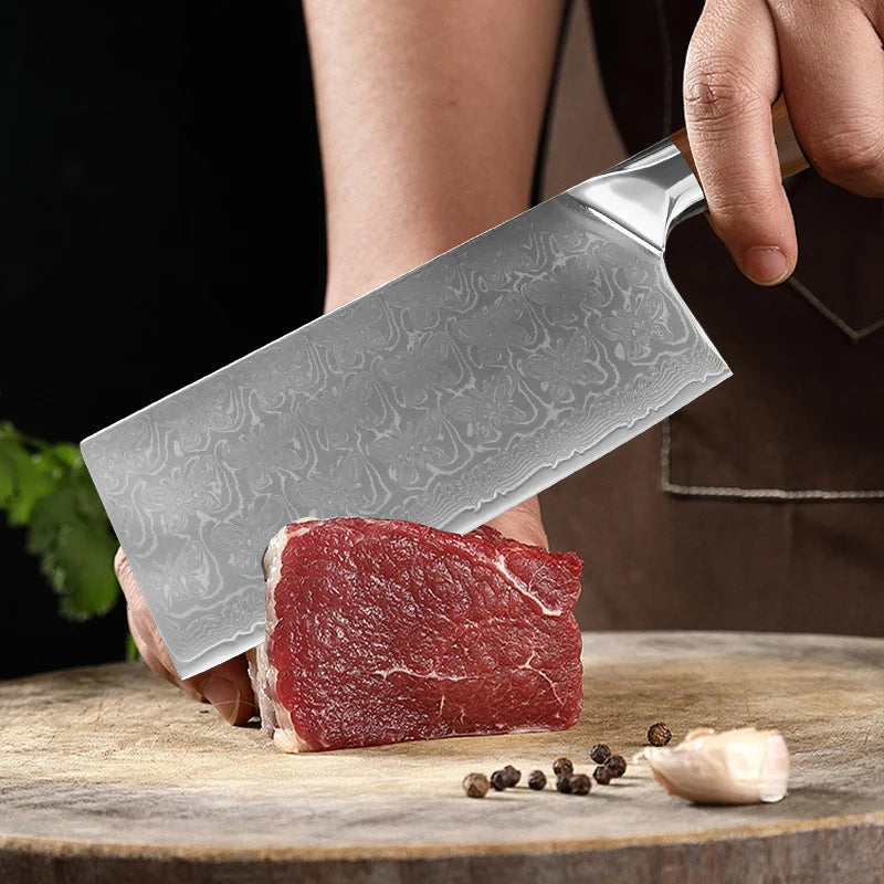 7-Inch Damascus Steel Cleaver Knife – Chinese Chef Chopper Damascus Cleaver Knife Axl