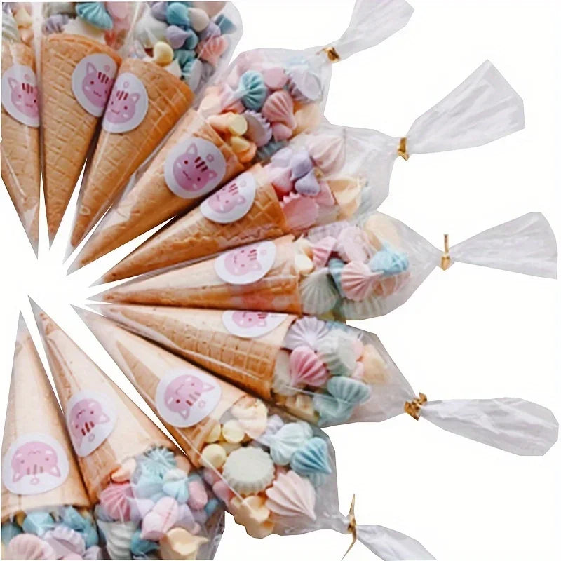 100 Clear Treat Bags with Gold Twist Ties – Party Candy Bags Party Favor Bags Axl