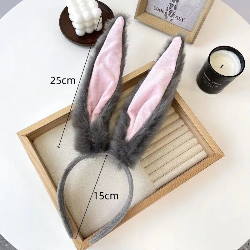 Plush Rabbit Ear Headband – Grey & Pink Cosplay Hair Hoop Cosplay Headband Axl