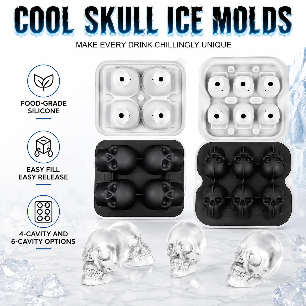 3D Skull Silicone Ice Cube Mold – Whiskey & Halloween Cocktails Silicone Ice Mold Axl