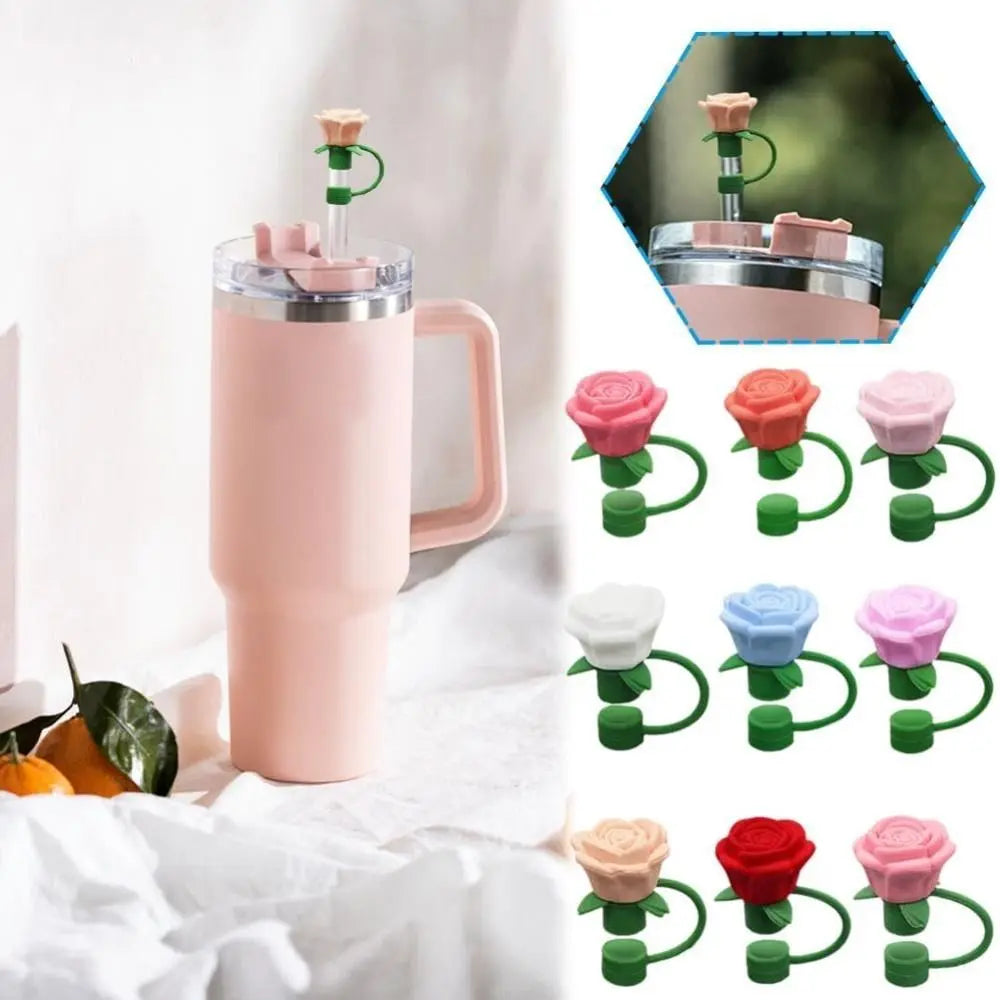 Rose Flower Silicone Straw Cover Cap – 10mm BPA-Free Topper Straw Cover Cap Axl