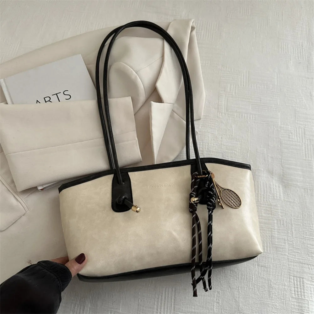 Y2K PU Leather Crossbody Shoulder Bag – Large Capacity Tote Shoulder Crossbody Bag Axl White