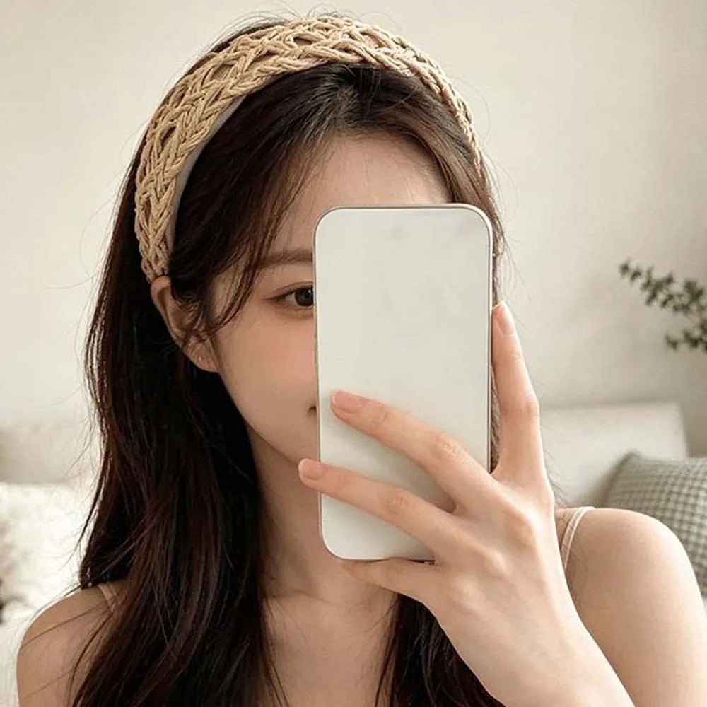 Hollow-Out Woven Straw Headband – Wide Hair Hoop for Women Woven Hair Headband Axl