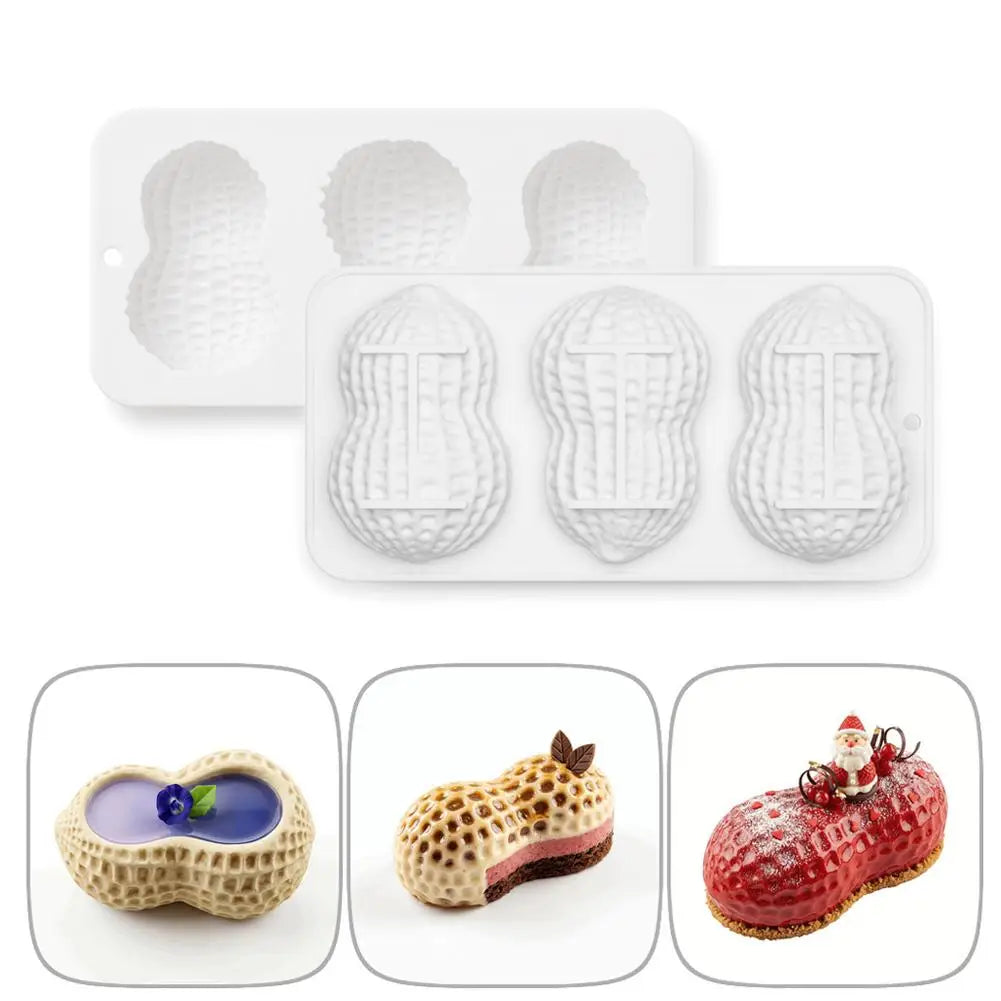 3-Cavity Peanut Silicone Mold – Non-Stick Dessert & Cake Tray Silicone Baking Mold Axl
