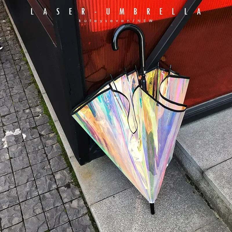 Rainbow Color-Changing Transparent Umbrella – Long Handle Gift Long Handle Umbrella Axl