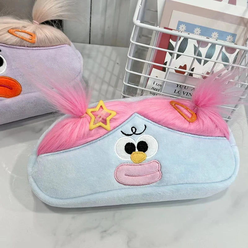 Kawaii Plush Pencil Case – Large Capacity Cartoon Big Mouth Girl Plush Pencil Case Axl Blue