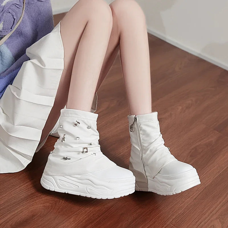 Women's Platform Punk Gothic Ankle Boots | Zip-Up Moto Boots Platform Ankle Boots Axl
