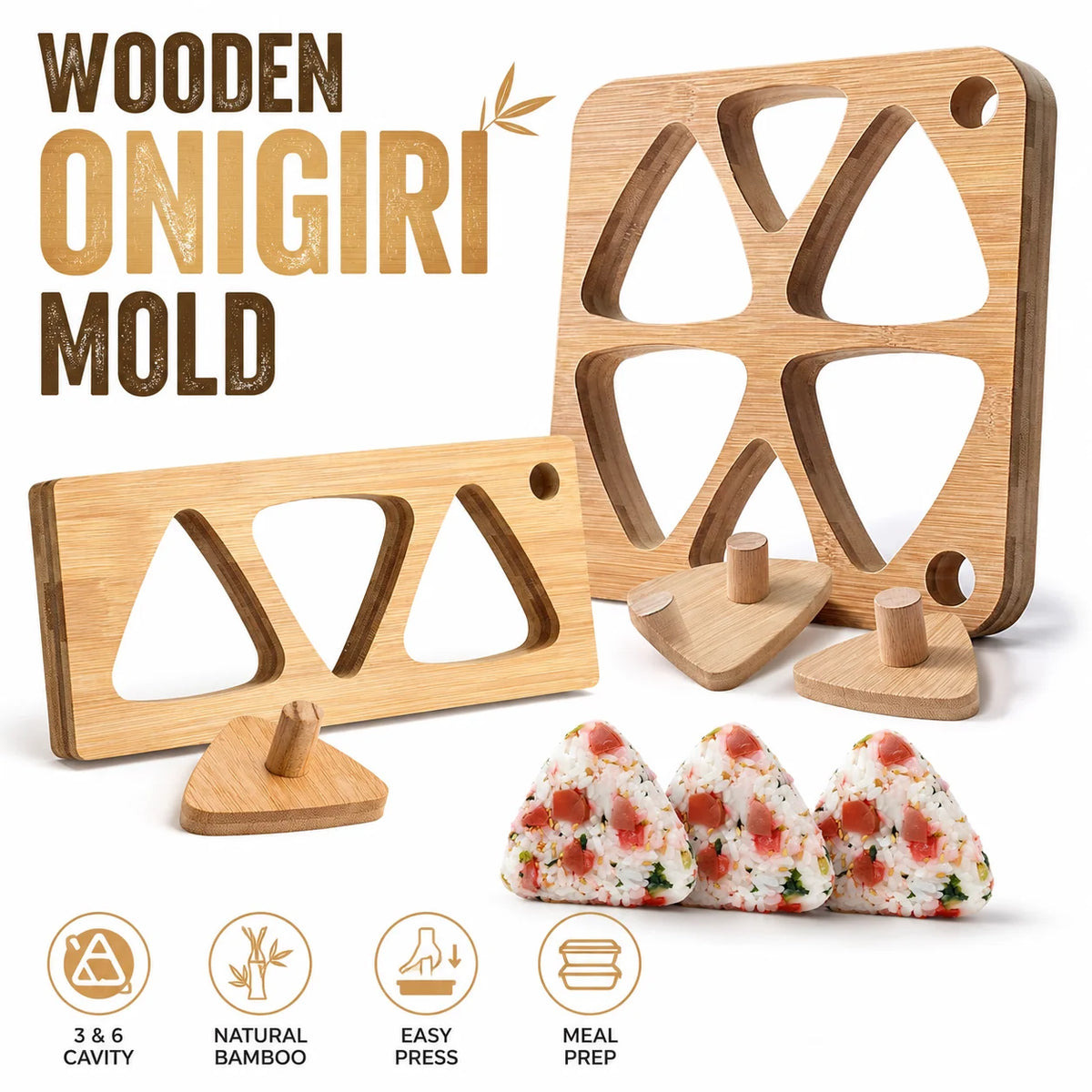 Wooden Onigiri Rice Ball Mold – Triangle Sushi Press Set Rice Ball Mold Axl