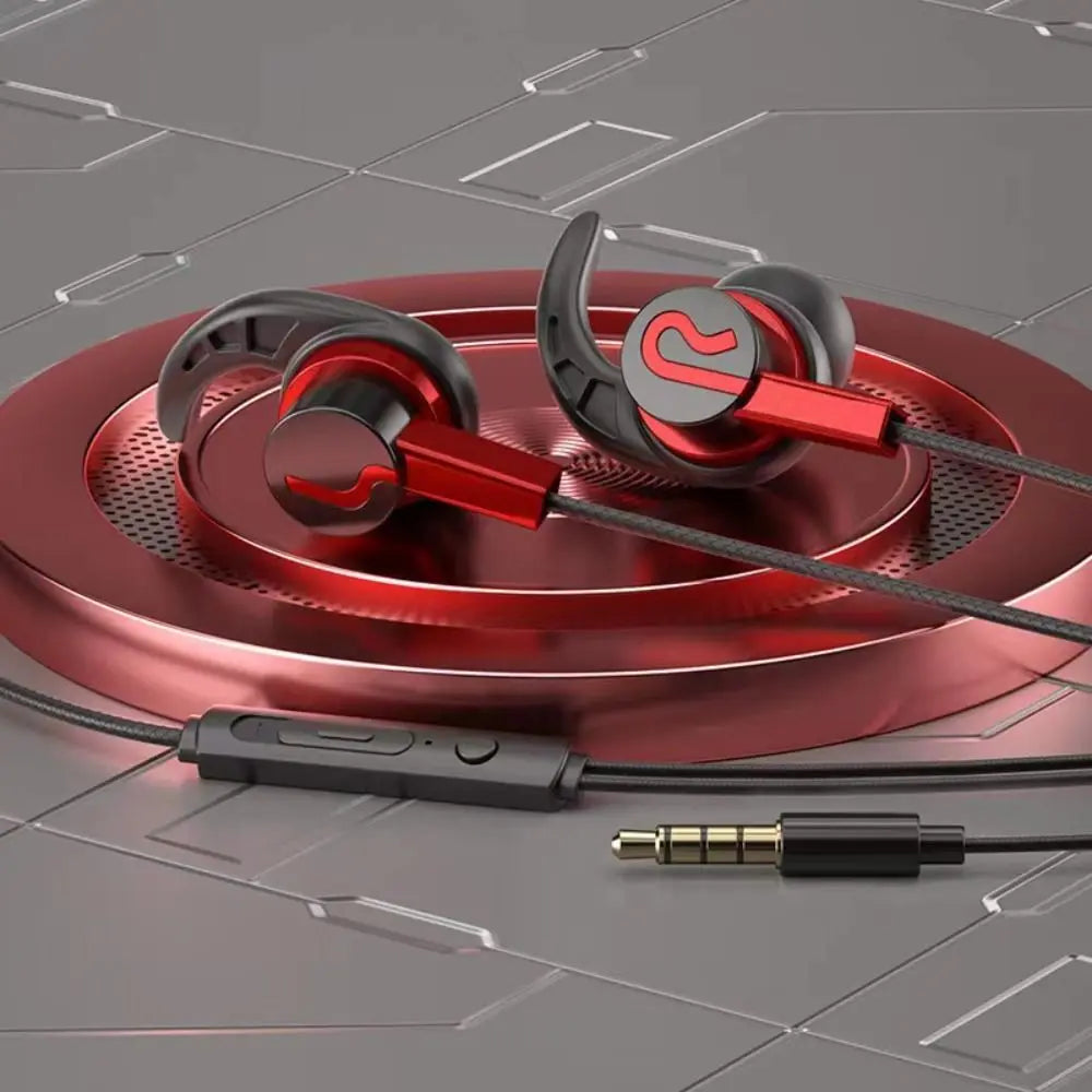 Sport Ear Hook Wired Earphones Type-C & 3.5mm Super Bass ANC Wired Sport Earphones Axl red-3.5mm