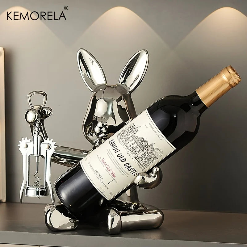 KEMORELA Ceramic Rabbit Wine Rack – Holiday Home Decor Decorative Wine Rack Axl