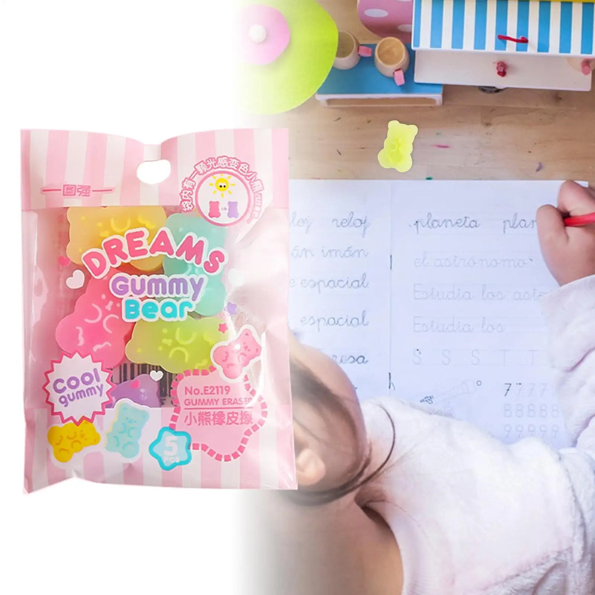 Cute Bear Animal Erasers for Kids – 5 Pack Fun Stationery Novelty Kids Erasers Axl Red