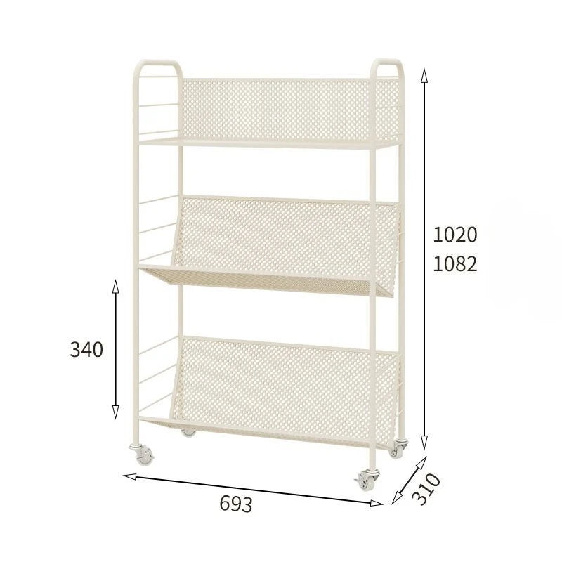 Nordic 3-Tier Rolling Metal Storage Shelf with Wheels Rolling Storage Shelf Axl White-2 Angle