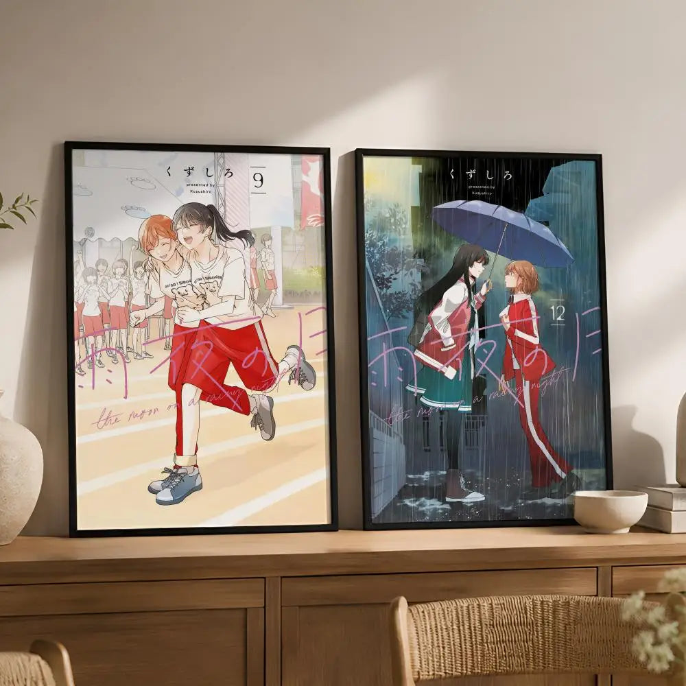 Manga Moon Rainy Night Waterproof PVC Peel & Stick Wall Poster Wall Art Poster Axl