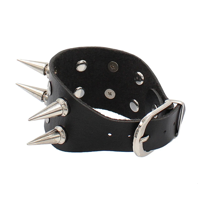 90s Punk Spike PU Leather Bracelet – Triple Row Studs Bangle Punk Leather Bracelet Axl
