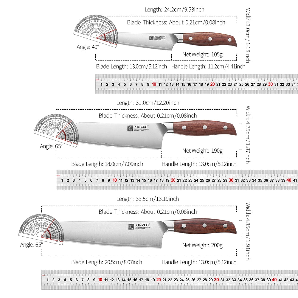 XINZUO 3-Piece Knife Set – Bunka Santoku Utility 440C Steel Kitchen Knife Set Axl