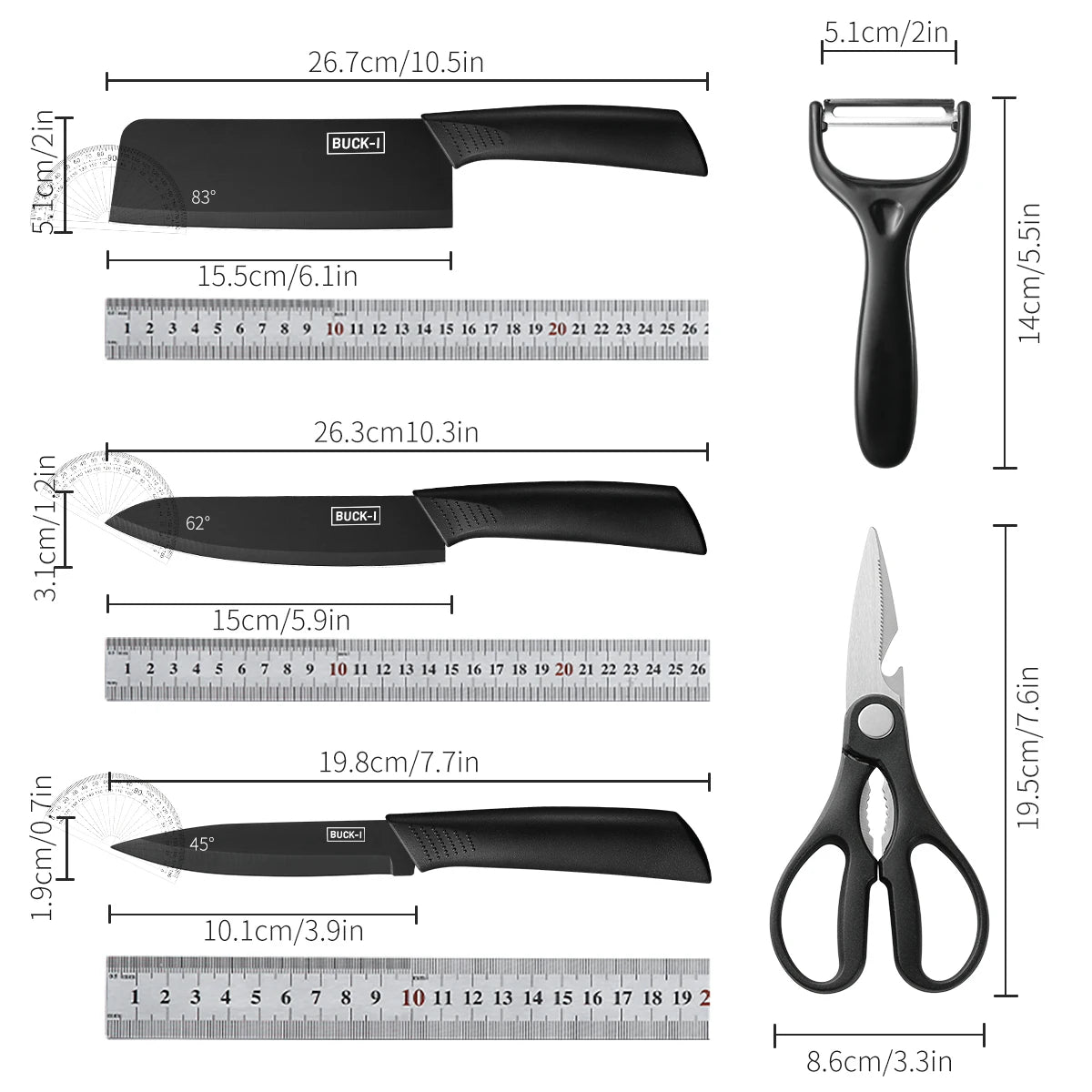 SHENJIU 3-5 Pc Black Stainless Steel Kitchen Knife Set Kitchen Knife Set Axl