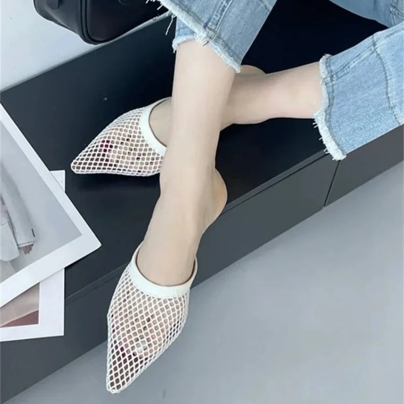 Women's Mesh Mule Sandals – Pointed Toe Low Heel Slingback Mule Sandals Axl