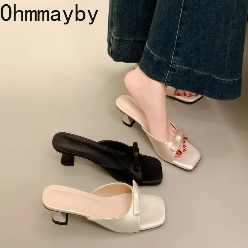 Women's Square Toe Thick Heel Mule Slides – Summer Dress Shoes Heel Mule Slides Axl