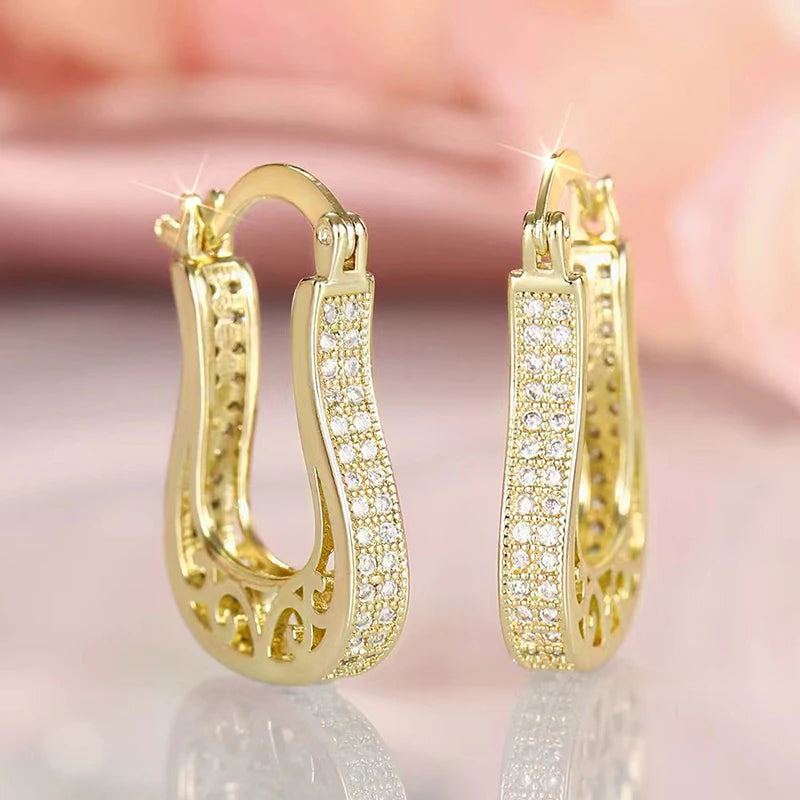 Huitan U-Shaped CZ Hoop Earrings – Gold Tone Women's Jewelry Hoop Earrings Axl