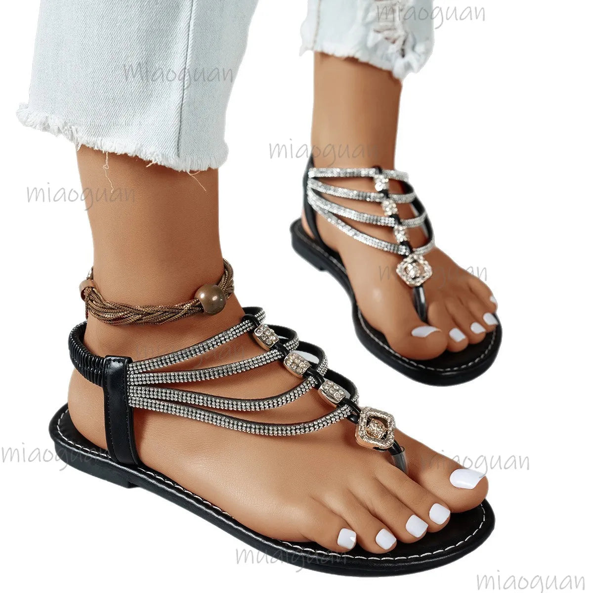 Bohemian Beaded Gladiator Sandals – Women's Clip Toe Flats Gladiator Sandals Axl