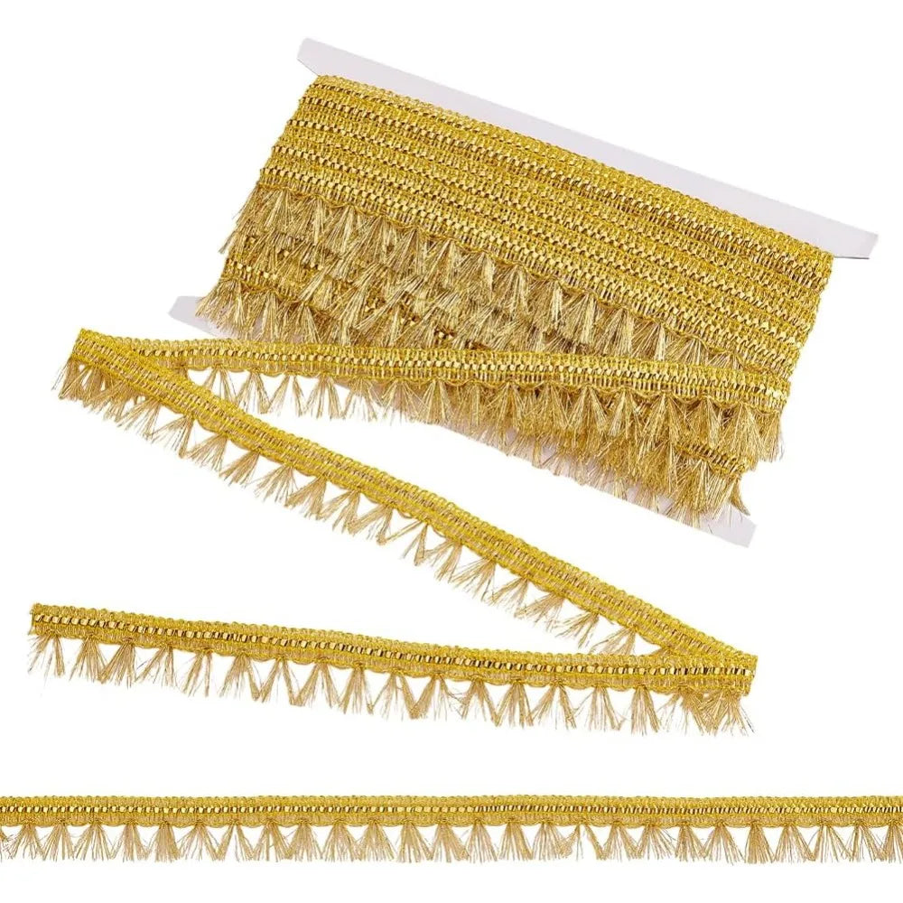 Gold Fringe Tassel Lace Ribbon 15 Yards – 27mm Polyester Trim Tassel Lace Ribbon Axl AECH04-18089