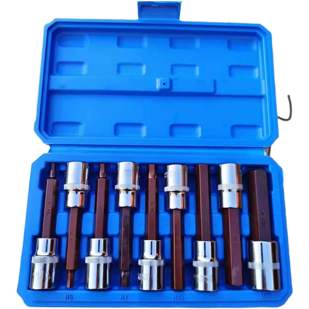 9-Pc 1/2" Drive Hex Socket Bit Set – 100mm Alloy Steel Kit Hex Socket Set Axl China Mainland