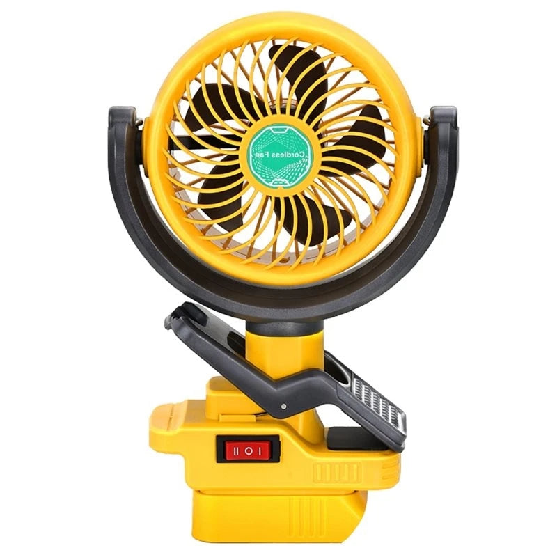 Cordless Clip Fan for DeWalt 20V/60V | 2-Speed Dual USB Fan Cordless Clip Fan Axl Yellow No plug