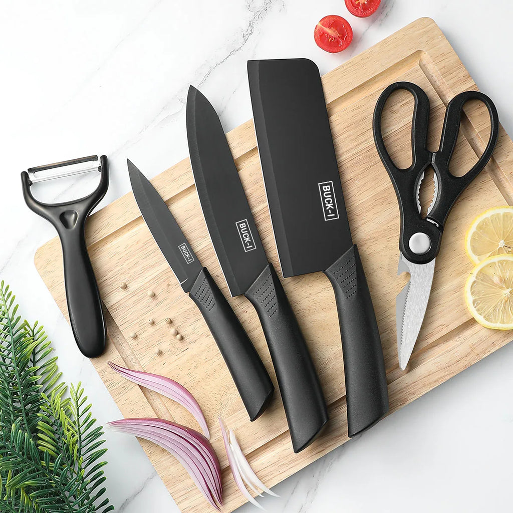 SHENJIU 3/5-Piece Black Stainless Steel Kitchen Knife Set Kitchen Knife Set Axl