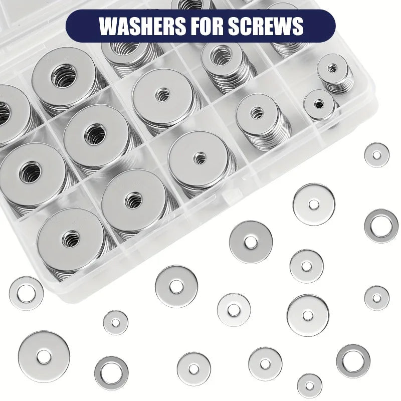 100pcs Stainless Steel Flat Washer Kit – 12 Sizes M3 to M12 Flat Washer Kit Axl