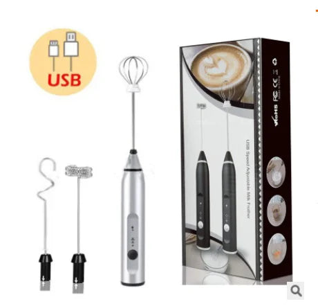 BALASHOV USB Rechargeable Milk Frother – 3-Speed Handheld Whisk Milk Frother Axl 3 in 1 Silver