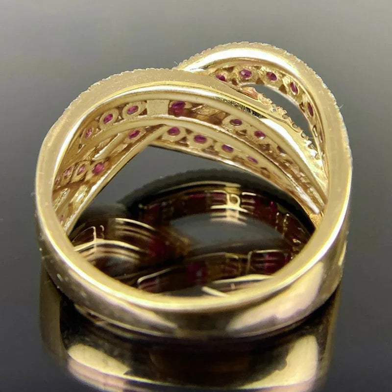Huitan Rose Red CZ Cross Ring – Women's Wedding Band Fashion Ring Axl