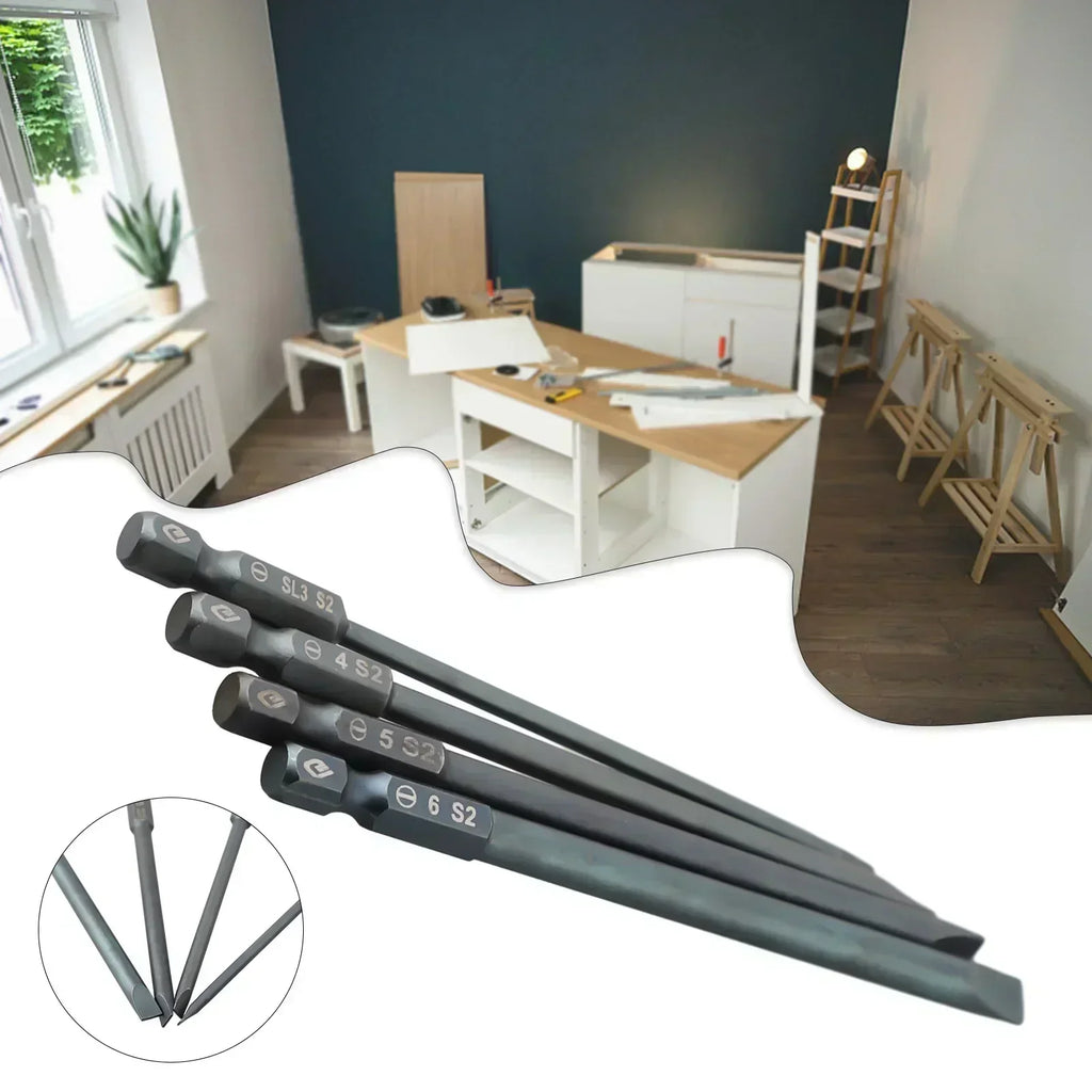 100mm Magnetic Slotted Screwdriver Bit 1/4" Hex – SL3 to SL6 Screwdriver Bit Axl