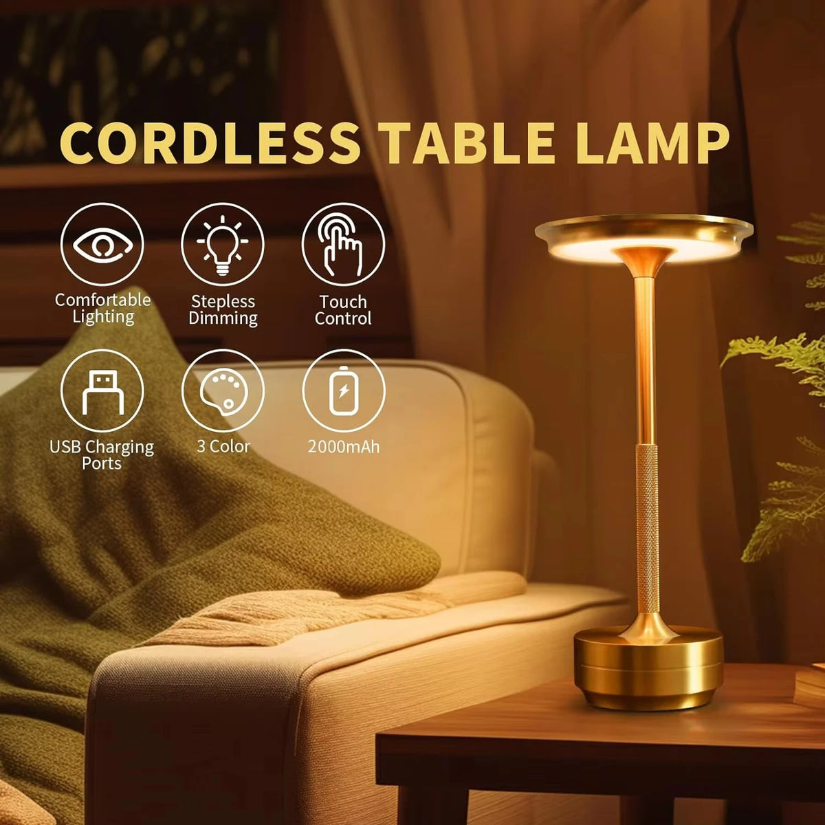 USB Rechargeable LED Desk Lamp | Touch Dimming 3 Color Modes LED Table Lamp Axl