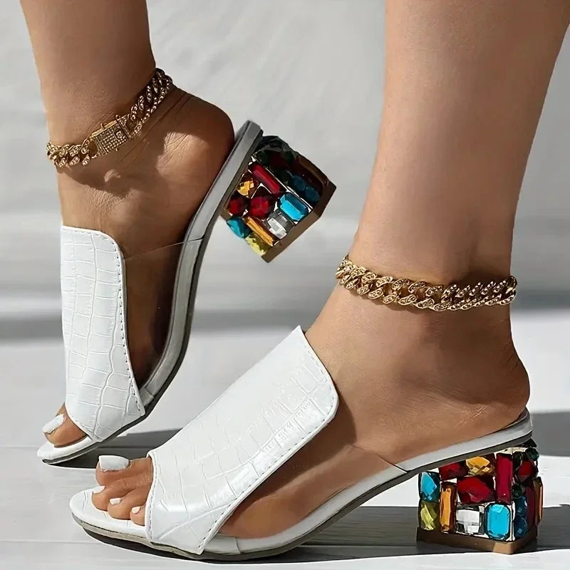 Women's Crystal Open Toe Heeled Sandals – Beach Summer Style Heeled Sandals Axl