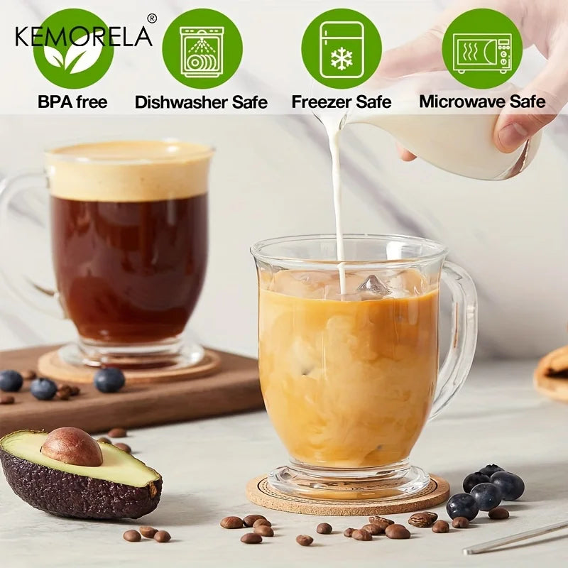 KEMORELA Transparent Glass Coffee Cups with Handle | 1–4 Pc Set Glass Coffee Cup Set Axl
