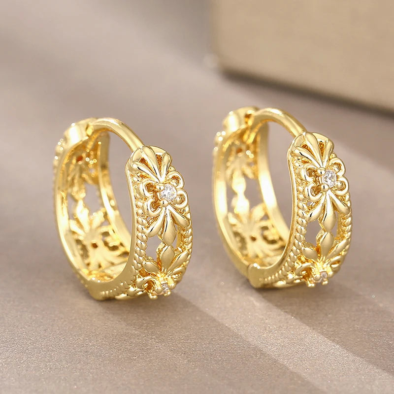 Huitan Cubic Zirconia Hollow Hoop Earrings – Silver & Gold Hoop Earrings Axl E4486