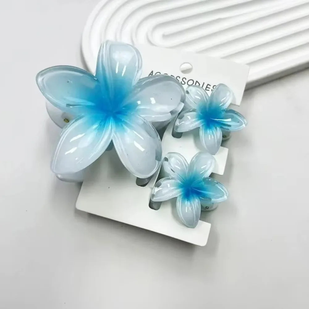 3-Pack Gradient Plumeria Flower Hair Claw Clips – Acrylic Set Flower Hair Clips Axl Blue