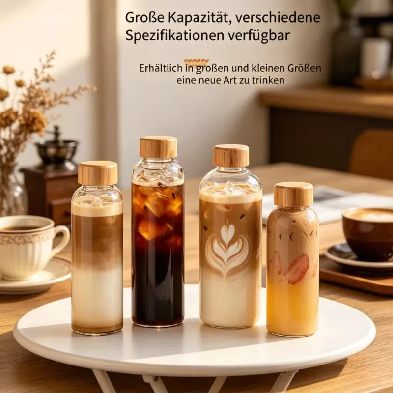 Borosilicate Glass Bottle with Bamboo Lid – Leak-Proof Reusable Glass Water Bottle Axl