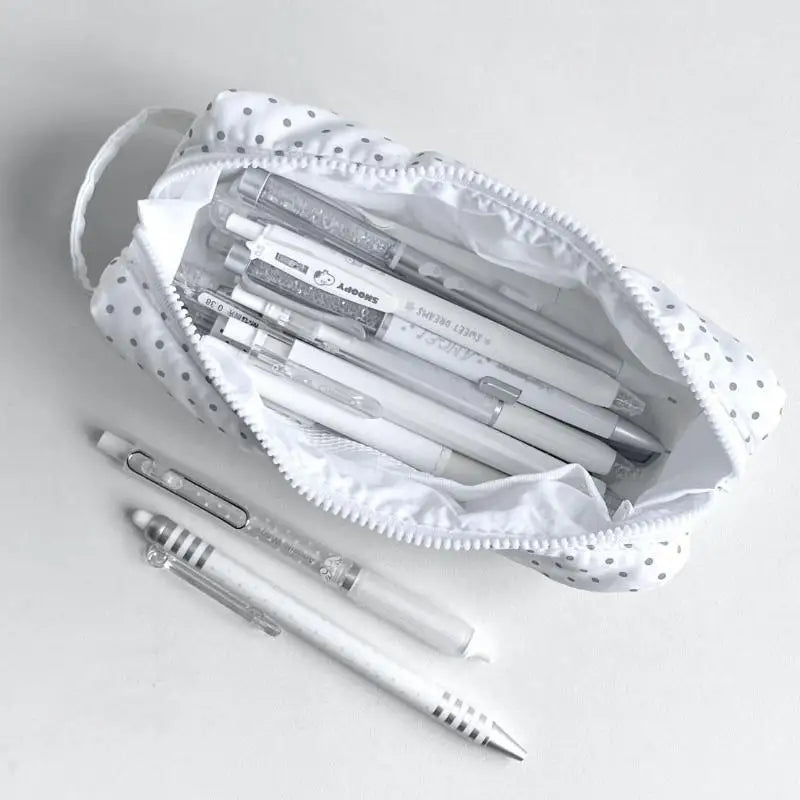 Polka Dot Pencil Case – Large Capacity Soft Cotton Pen Bag Pencil Case Axl