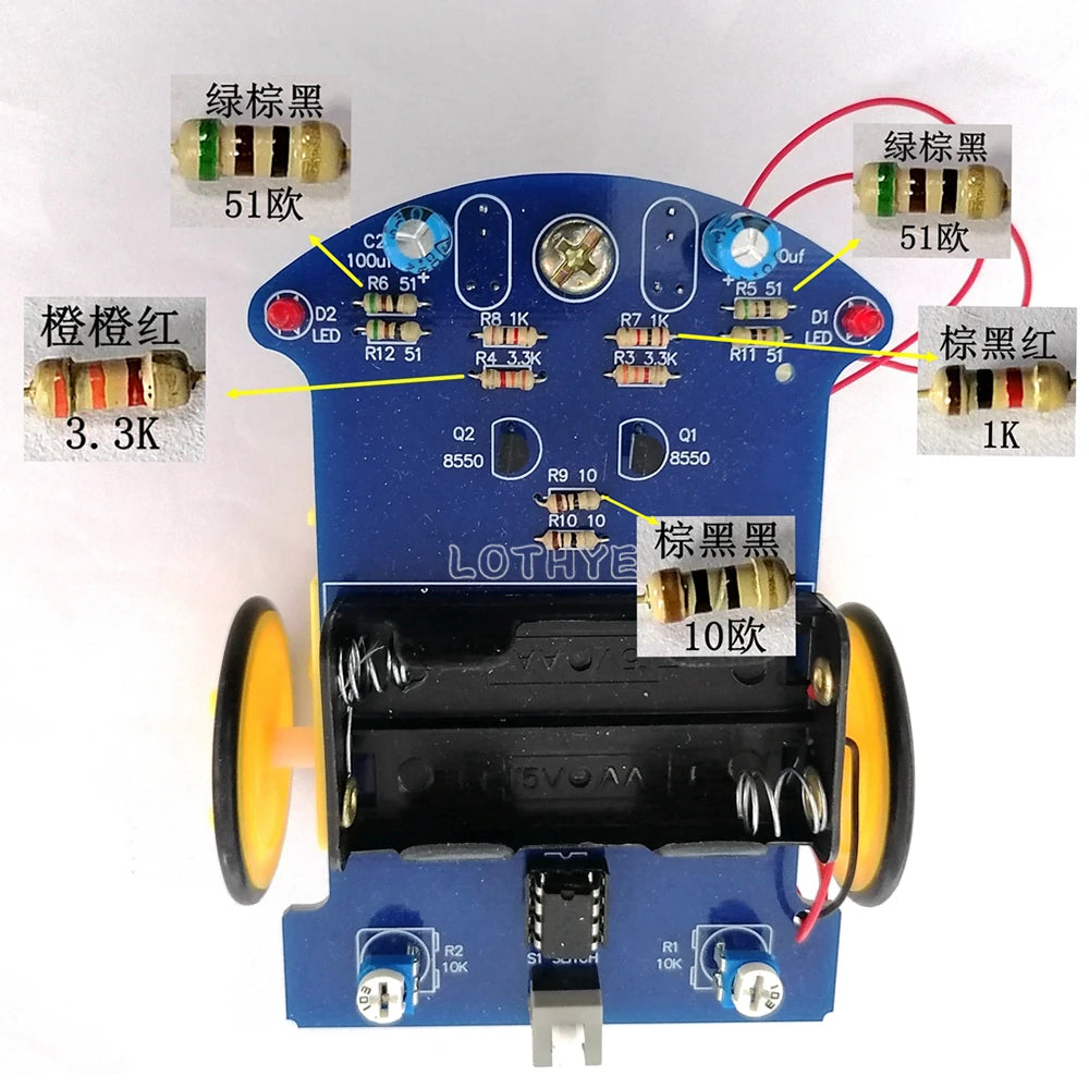 LOTHYE D2-1 Line Tracking Robot Car DIY Soldering Kit DIY Robot Car Kit Axl