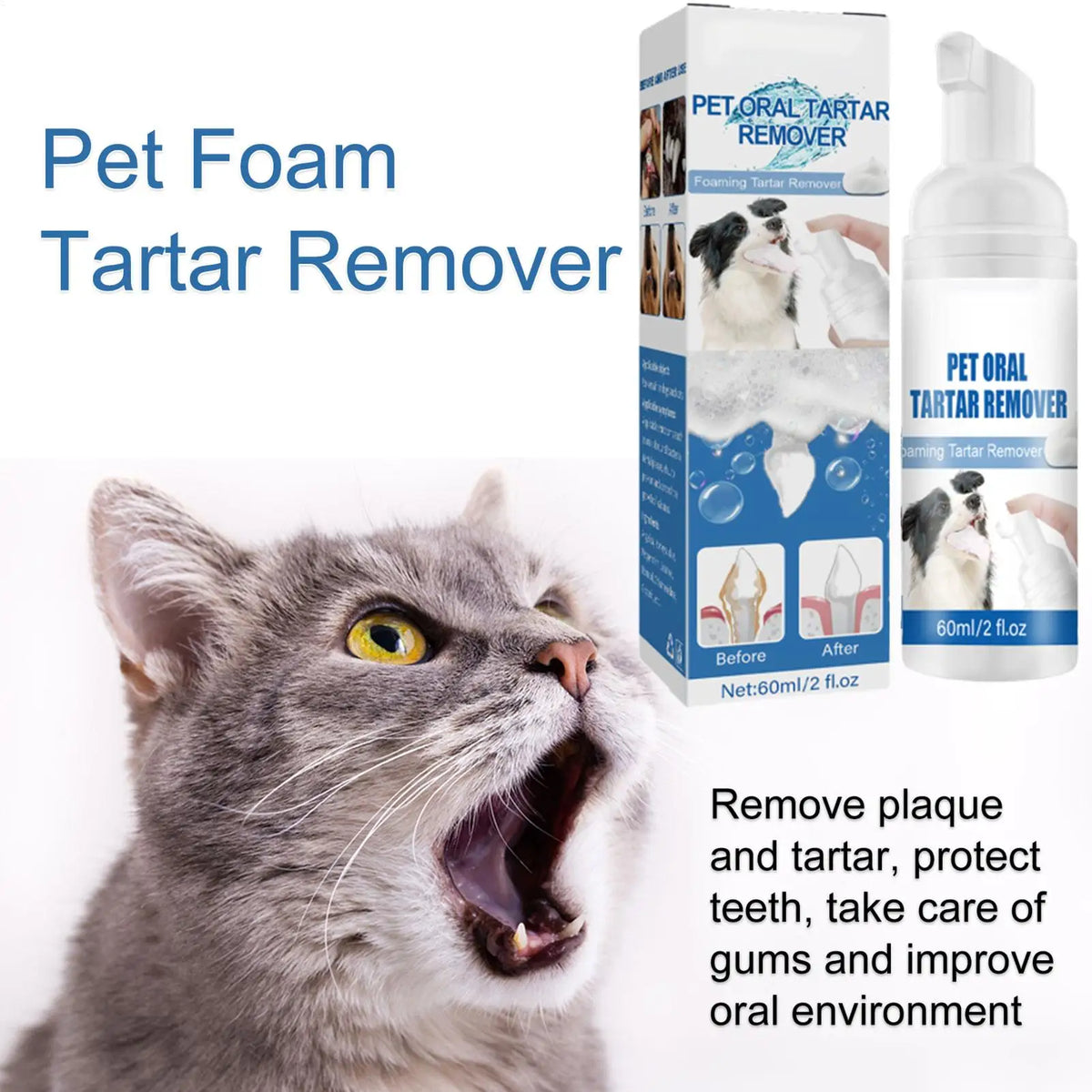 Pet Dental Foam Spray – Tartar Remover & Fresh Breath | 60ml Pet Dental Spray Axl