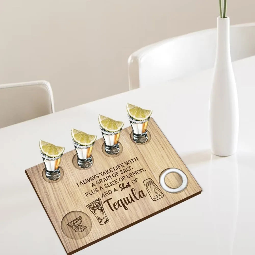 Wooden Tequila Shot Glass Serving Tray | Lemon & Salt Board Wooden Bar Tray Axl