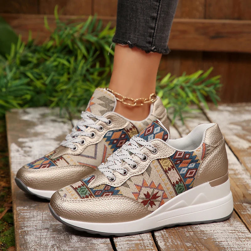 Women's Bohemian Wedge Platform Sneakers | Geometric Pattern Wedge Platform Sneakers Axl