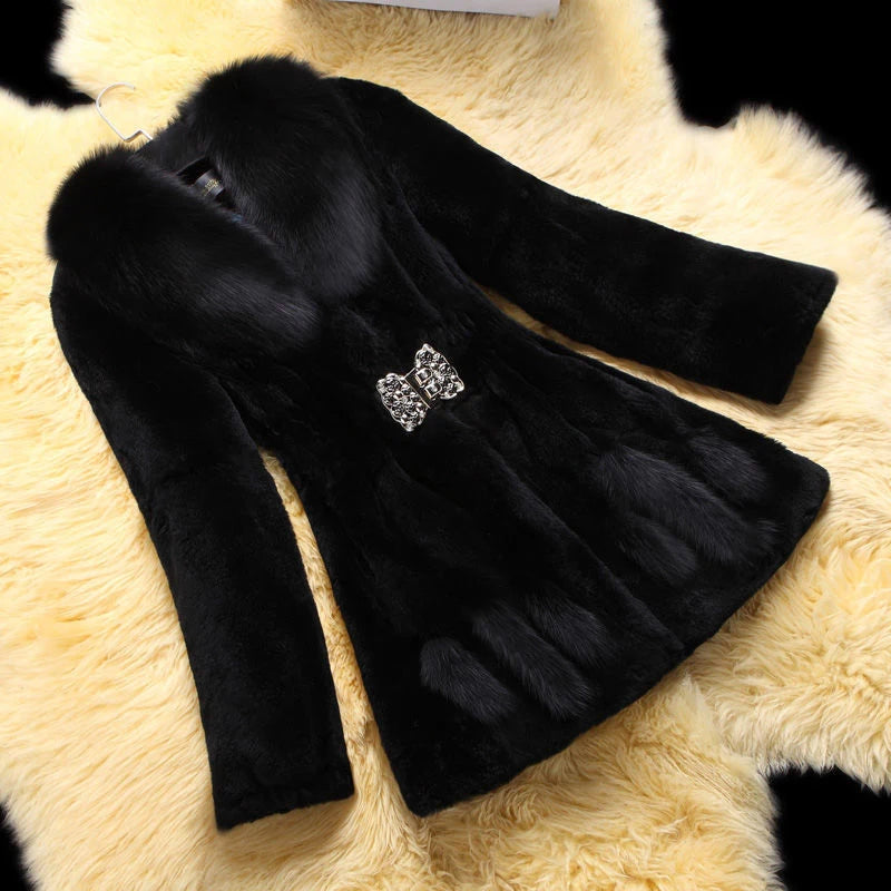 Women's Faux Fur Coat – Mid-Length Slim Winter Overcoat Faux Fur Coat Axl Black 4XL