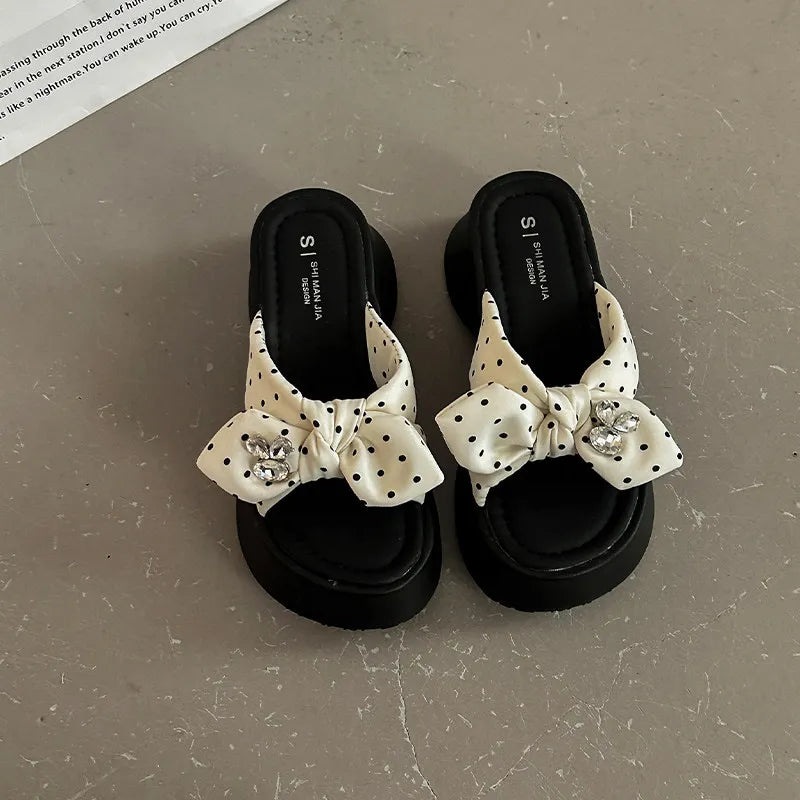 Women's 7CM Wedge Platform Slippers – Rhinestone Bow Sandals Wedge Platform Slippers Axl white 38